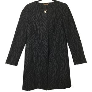 Dana Buchman Embroidered Zebra-like Print Mob Wife Black Lightweight 3/4 Coat M